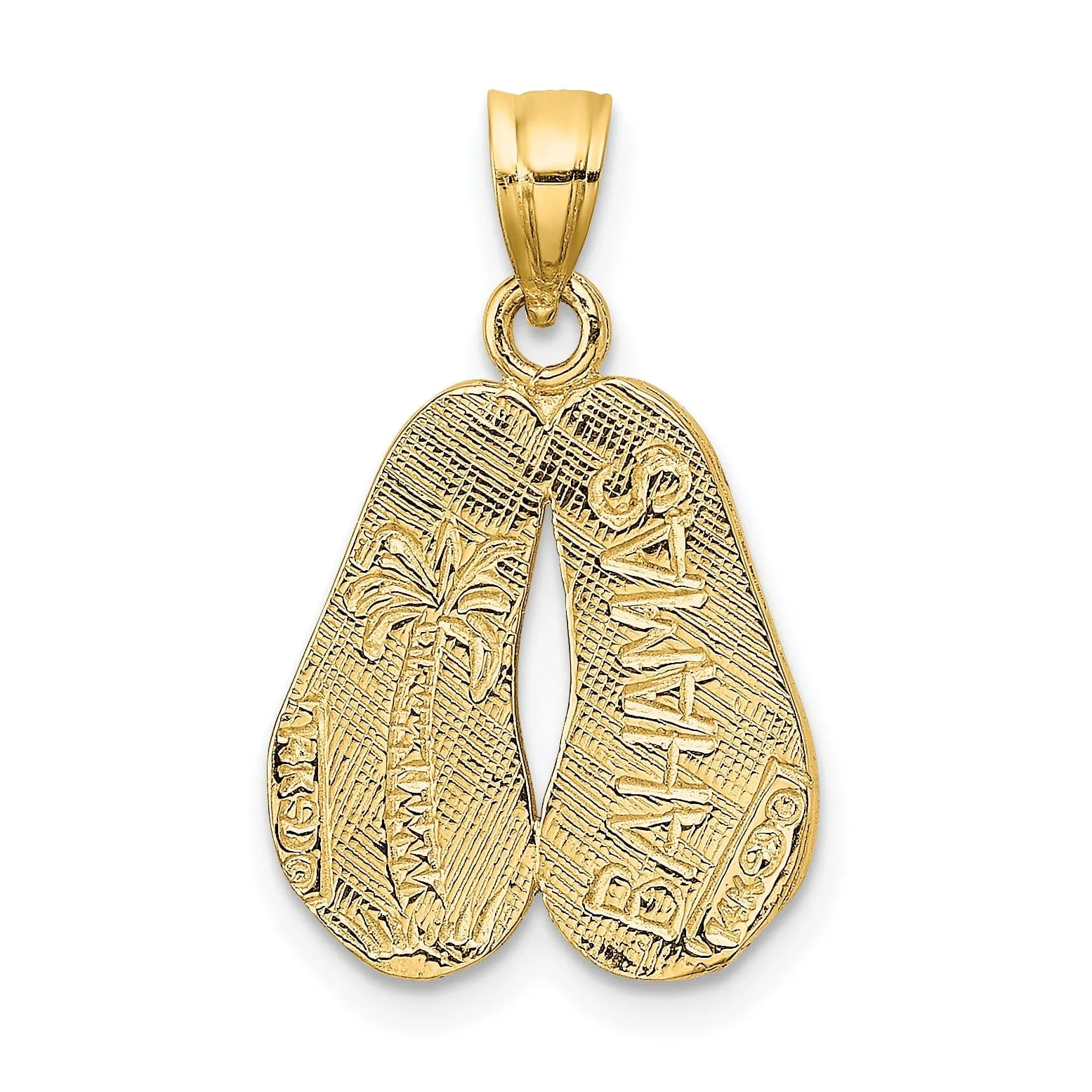 14K Yellow Gold Polished Textured Finish Reversible BAHAMAS Double Flip Flop Sandals Charm Pendant