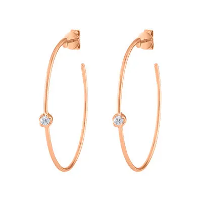 14KT GOLD SINGLE BEZEL SET DIAMOND MEDIUM HOOP EARRING