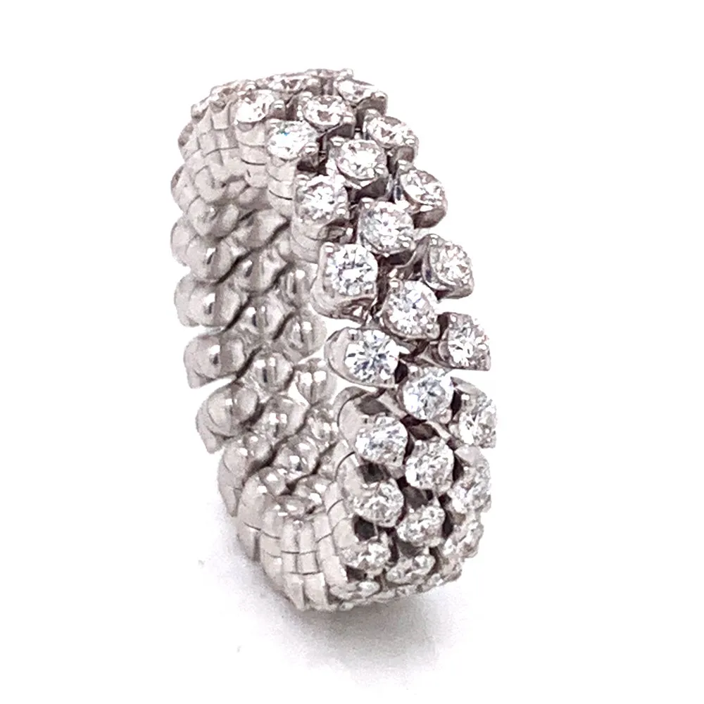 18K White Gold Three Row Expandable Brevetto Diamond Ring