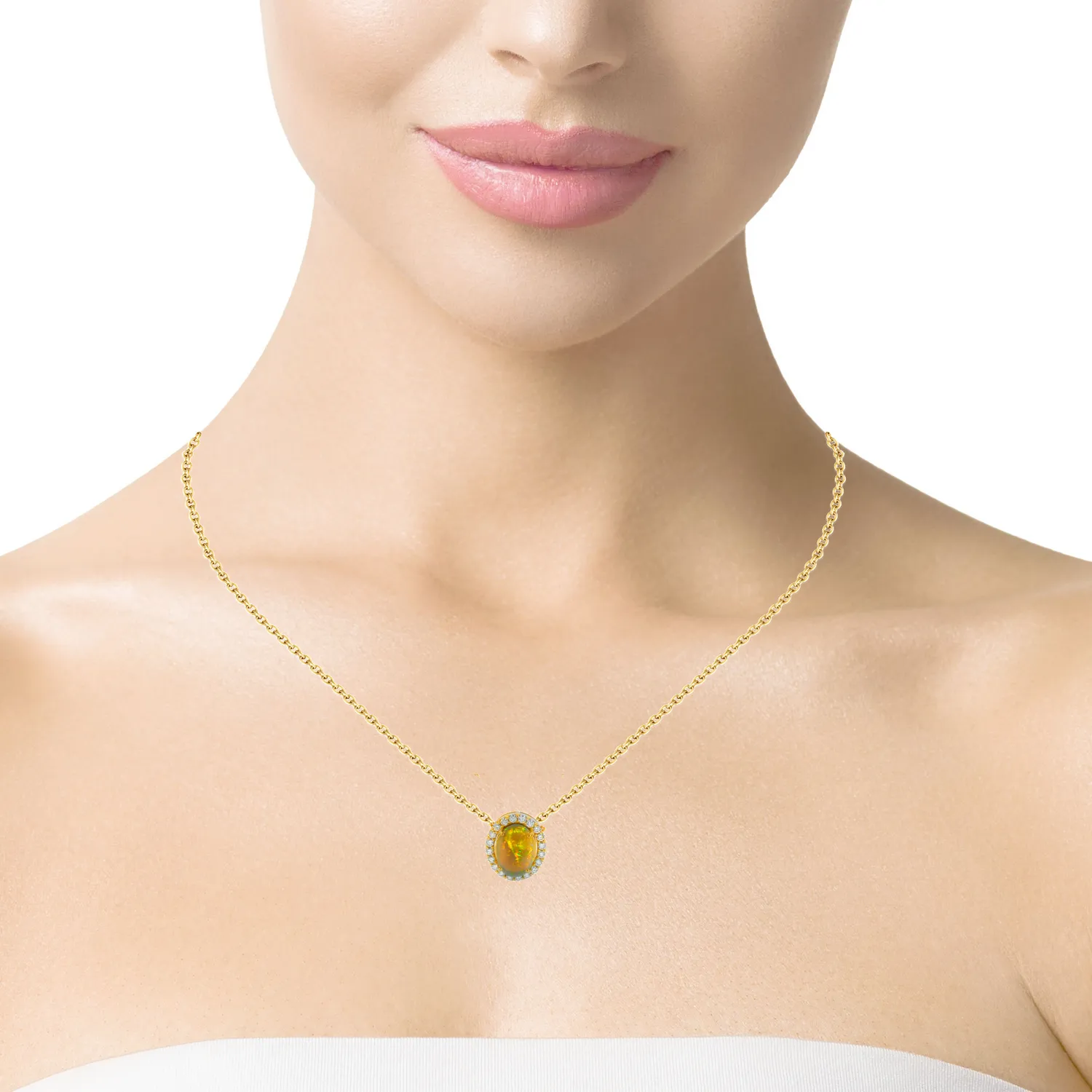 18kt Yellow Gold halo slider pendant with 2ct Opal and diamonds 0.43ct