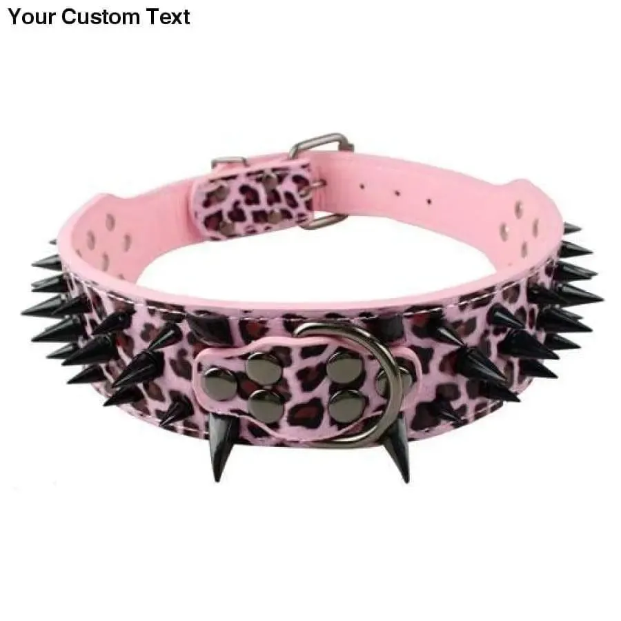 2" Wide Sharp Spiked Studded Leather Dog Collars Pitbull Bulldog Big Dog Collar Adjustable