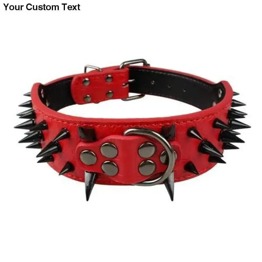 2" Wide Sharp Spiked Studded Leather Dog Collars Pitbull Bulldog Big Dog Collar Adjustable