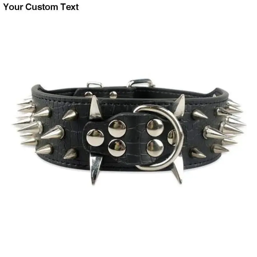 2" Wide Sharp Spiked Studded Leather Dog Collars Pitbull Bulldog Big Dog Collar Adjustable