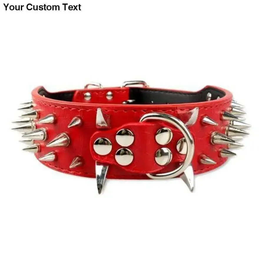 2" Wide Sharp Spiked Studded Leather Dog Collars Pitbull Bulldog Big Dog Collar Adjustable