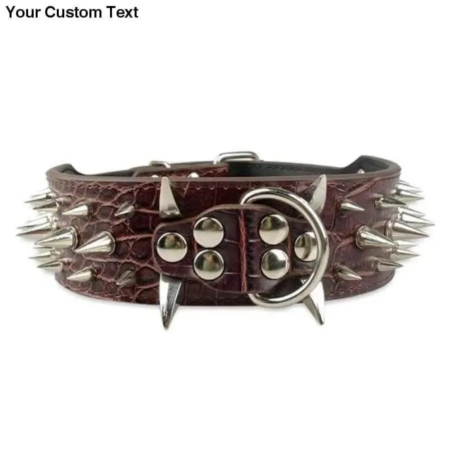 2" Wide Sharp Spiked Studded Leather Dog Collars Pitbull Bulldog Big Dog Collar Adjustable