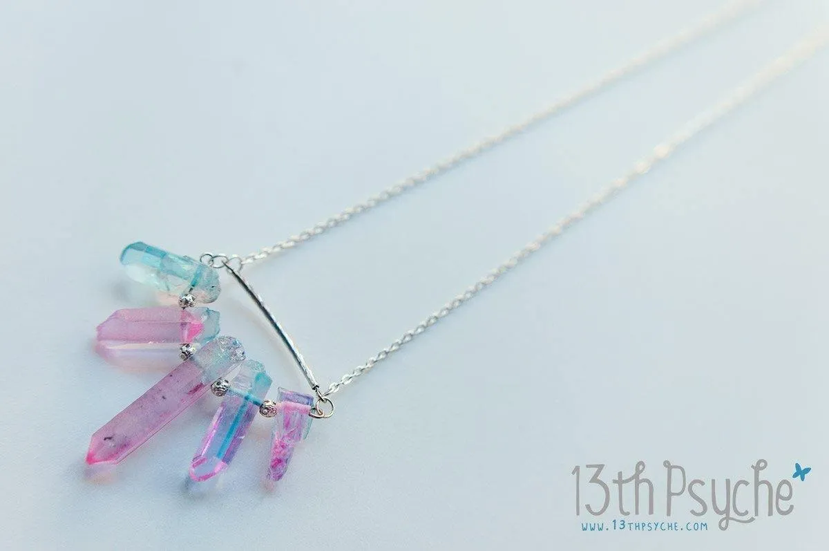 5 raw quartz crystal point necklace