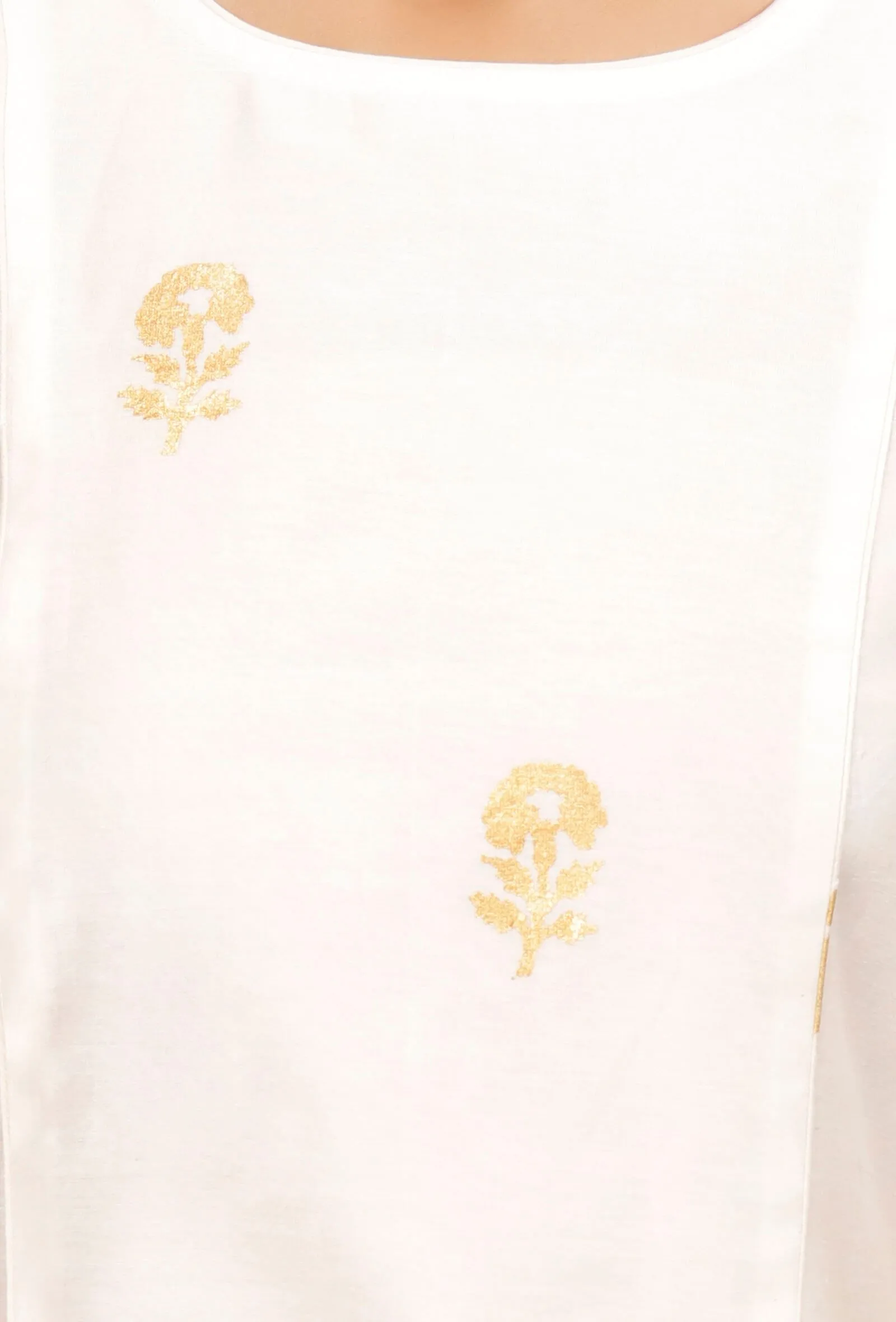 A line White Banarsi Chanderi Gold Foil Printed Kurta