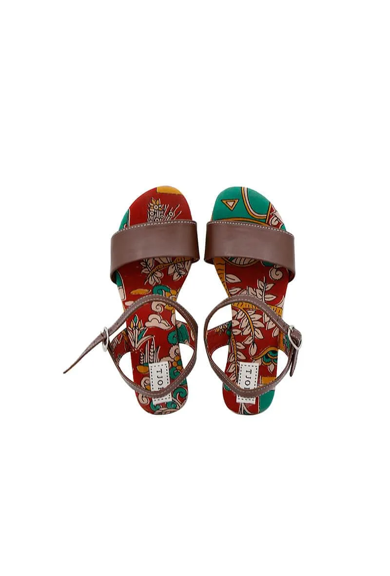 Aahna Brown kalamkari Sole Sandals