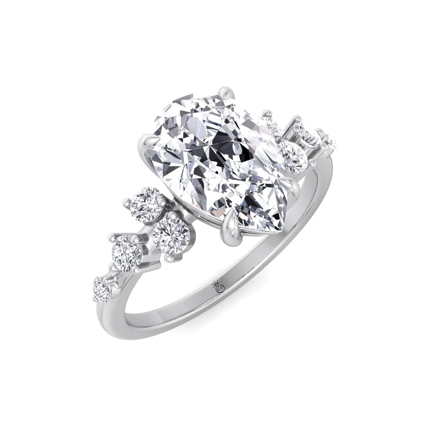 Adara - Pear Shape Engagement Ring with Round Sidestones