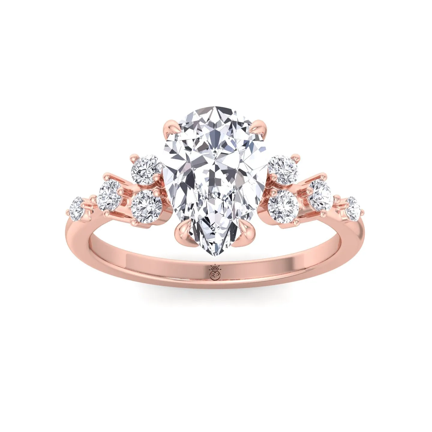 Adara - Pear Shape Engagement Ring with Round Sidestones