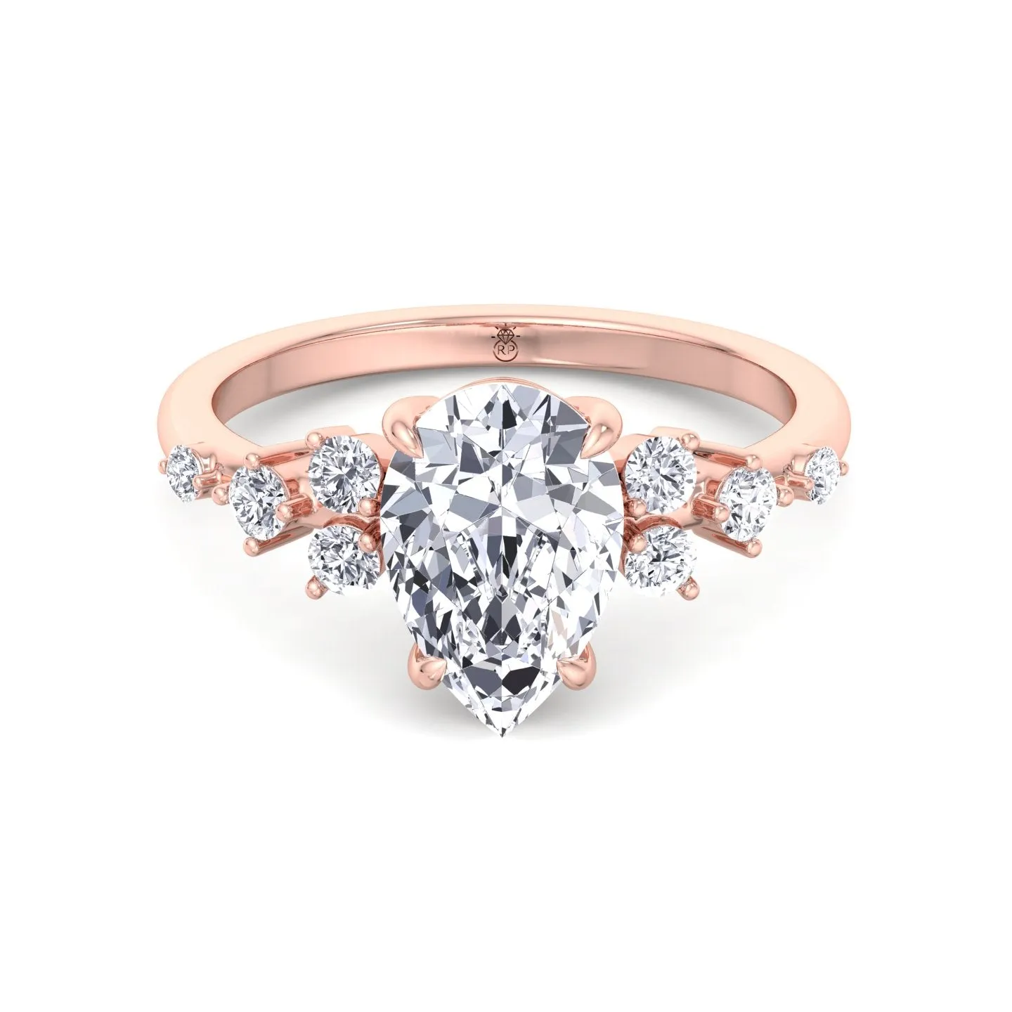 Adara - Pear Shape Engagement Ring with Round Sidestones