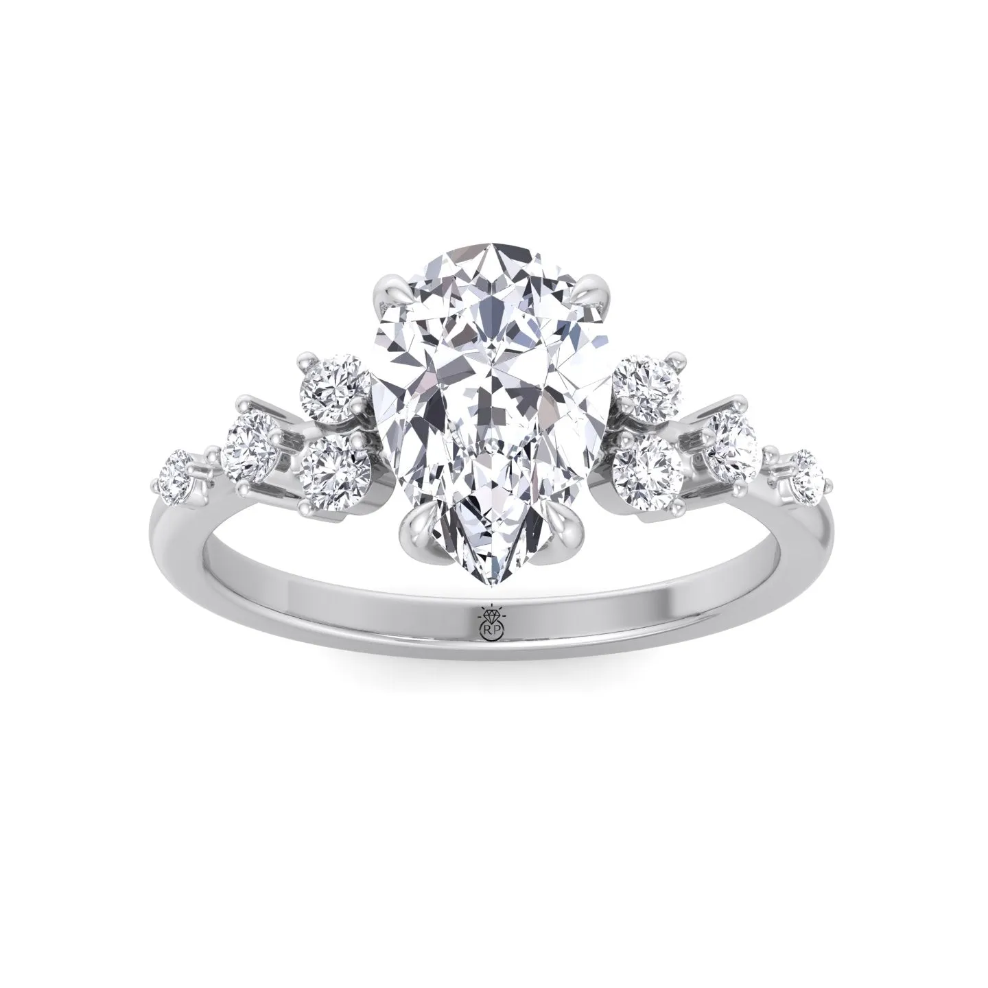 Adara - Pear Shape Engagement Ring with Round Sidestones