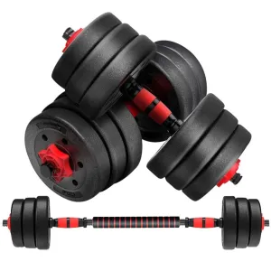 Adjustable 20KG Rubber Dumbbells with Barbell, Non-Slip Grip