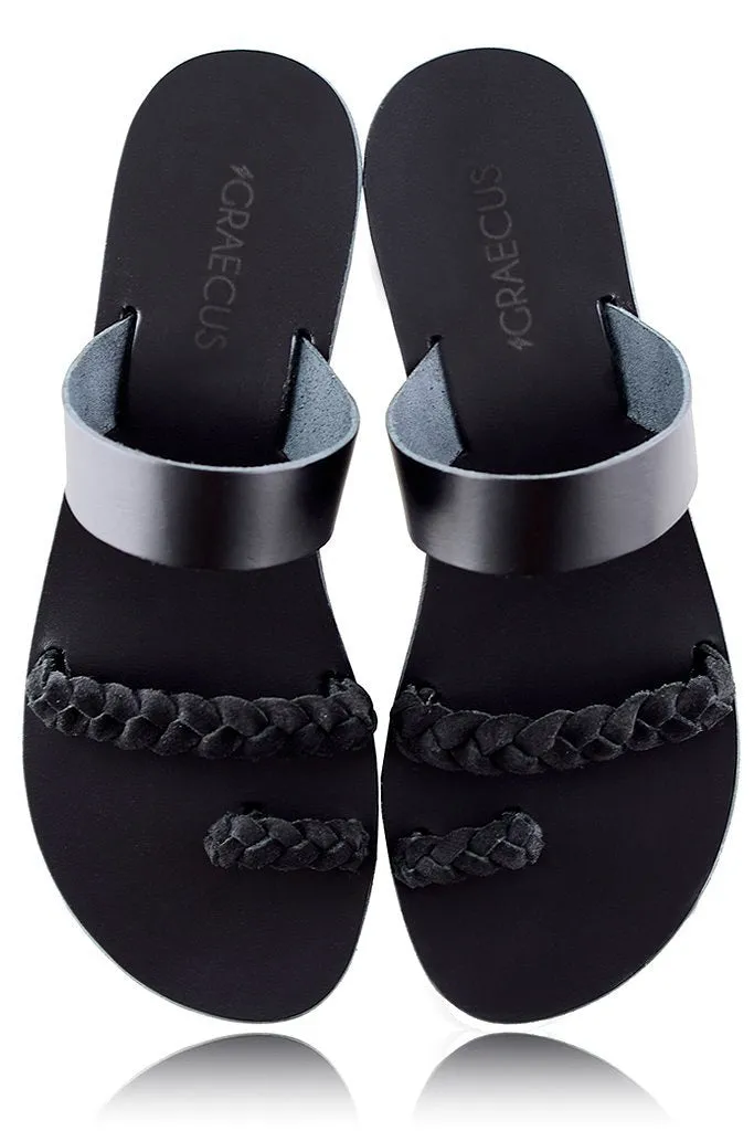 AGNOTIS Black Leather Sandals