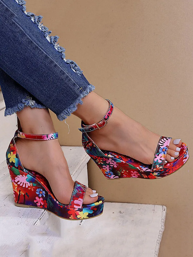 Amozae-Printed Tropical Style Platform Sandals