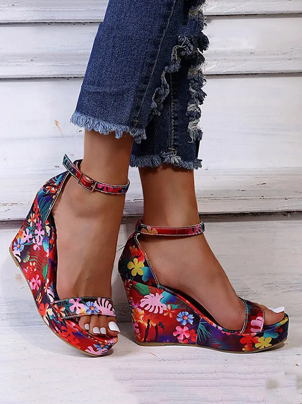 Amozae-Printed Tropical Style Platform Sandals