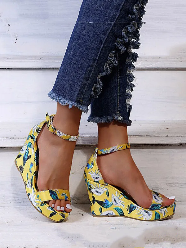 Amozae-Printed Tropical Style Platform Sandals