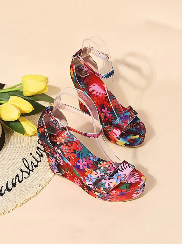 Amozae-Printed Tropical Style Platform Sandals