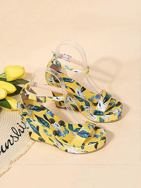 Amozae-Printed Tropical Style Platform Sandals