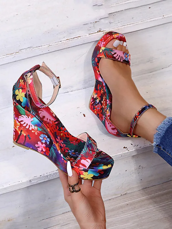 Amozae-Printed Tropical Style Platform Sandals