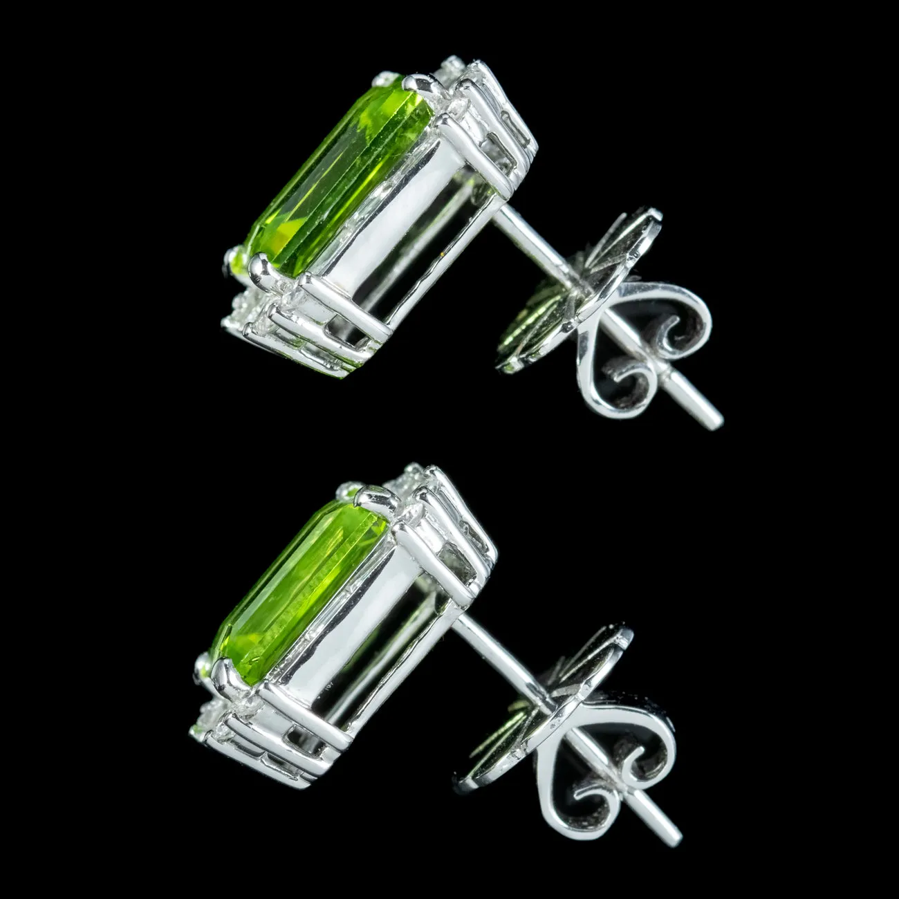 Art Deco Style Peridot Diamond Stud Earrings 18ct Gold