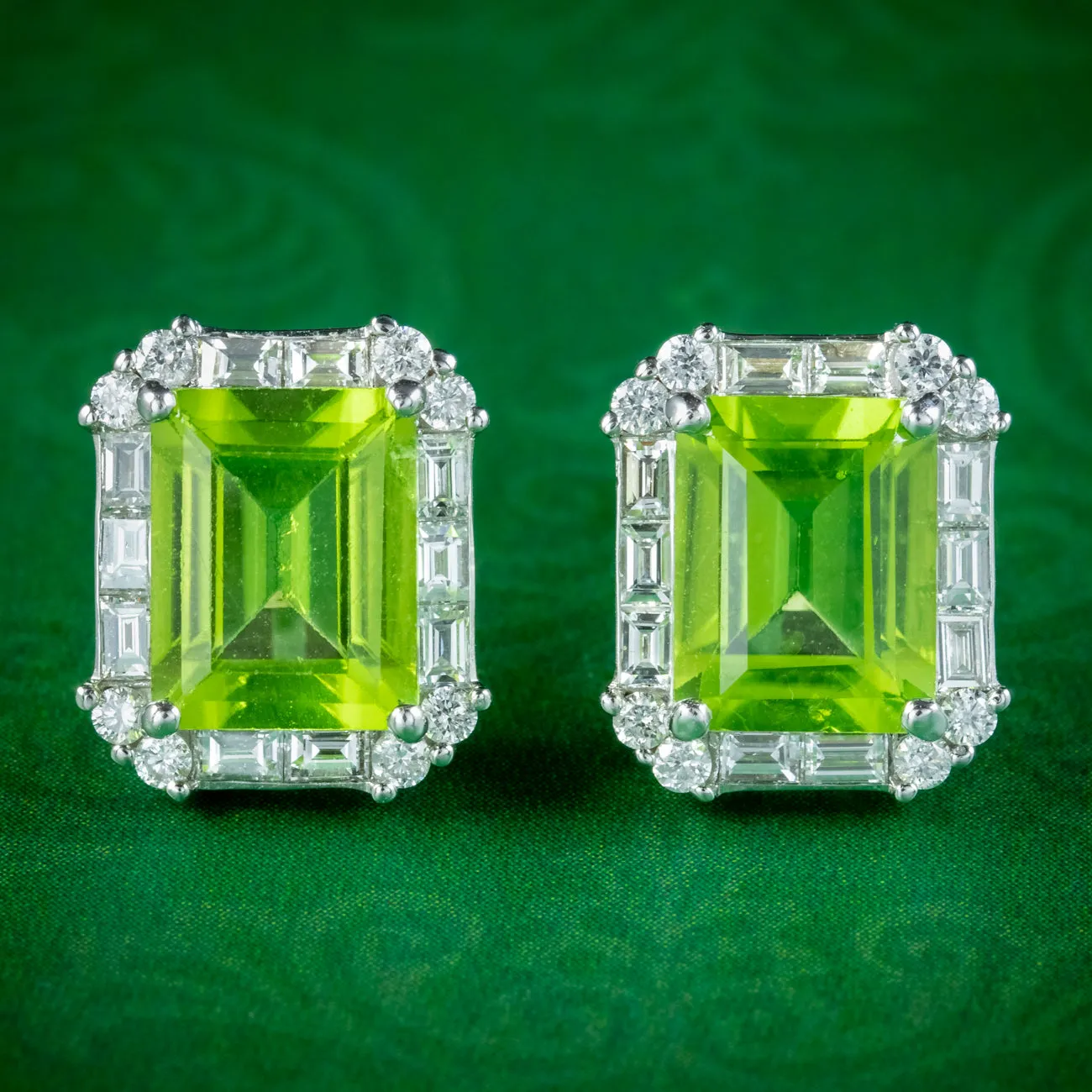 Art Deco Style Peridot Diamond Stud Earrings 18ct Gold