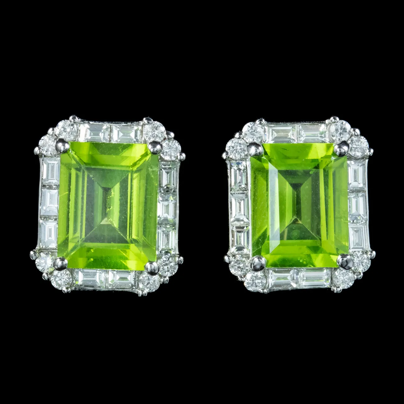 Art Deco Style Peridot Diamond Stud Earrings 18ct Gold