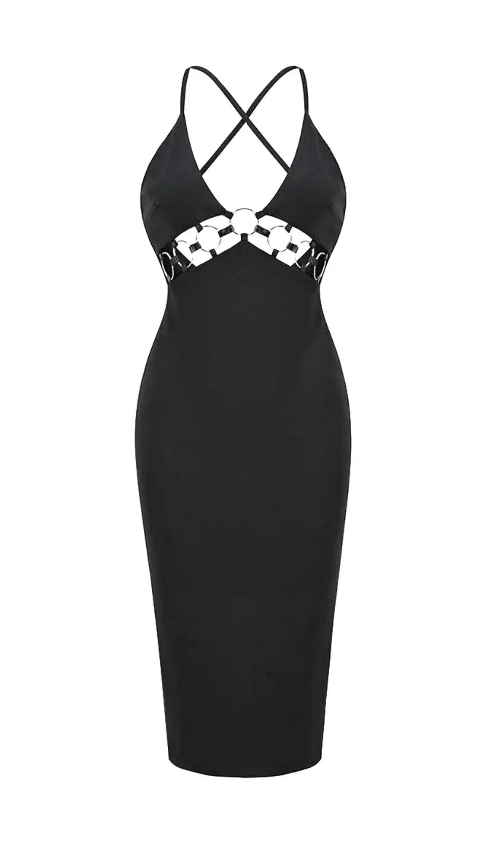 BANDAGE CUT OUT MIDI DRESS IN BLACK