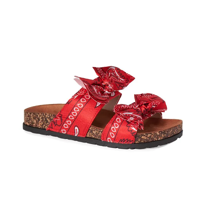 Bandana Printed Knotted Sandals - Red - Final Sale