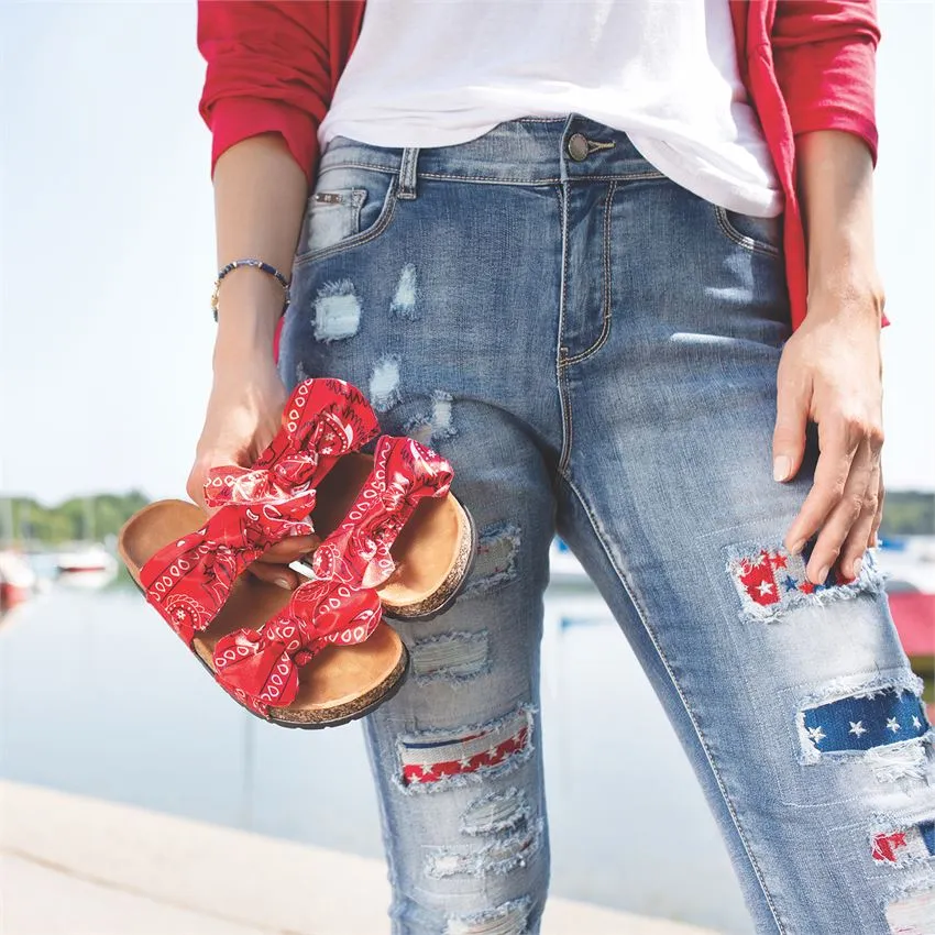 Bandana Printed Knotted Sandals - Red - Final Sale