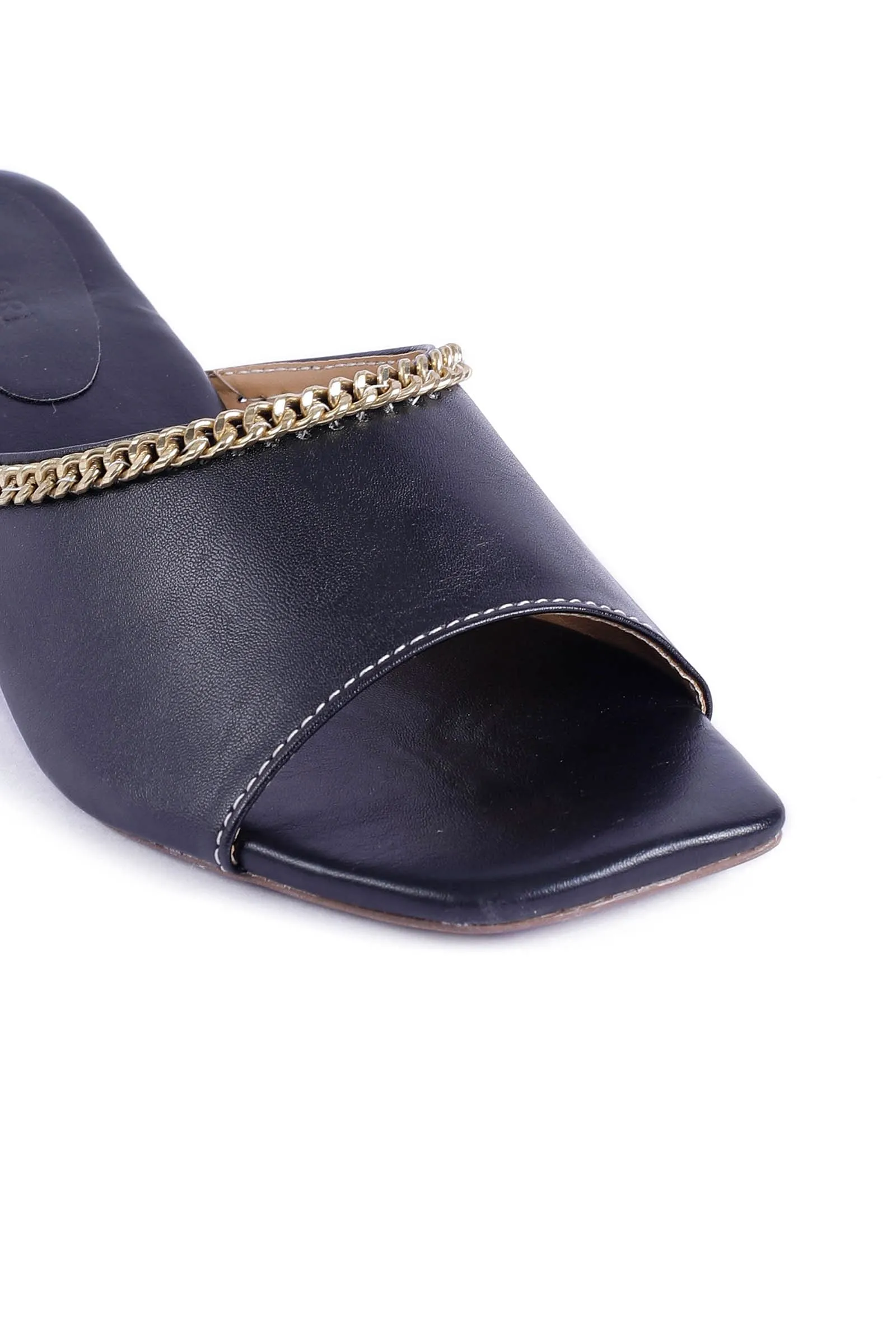 Bella Black Cold Chain Cruelty-Free Leather Heels