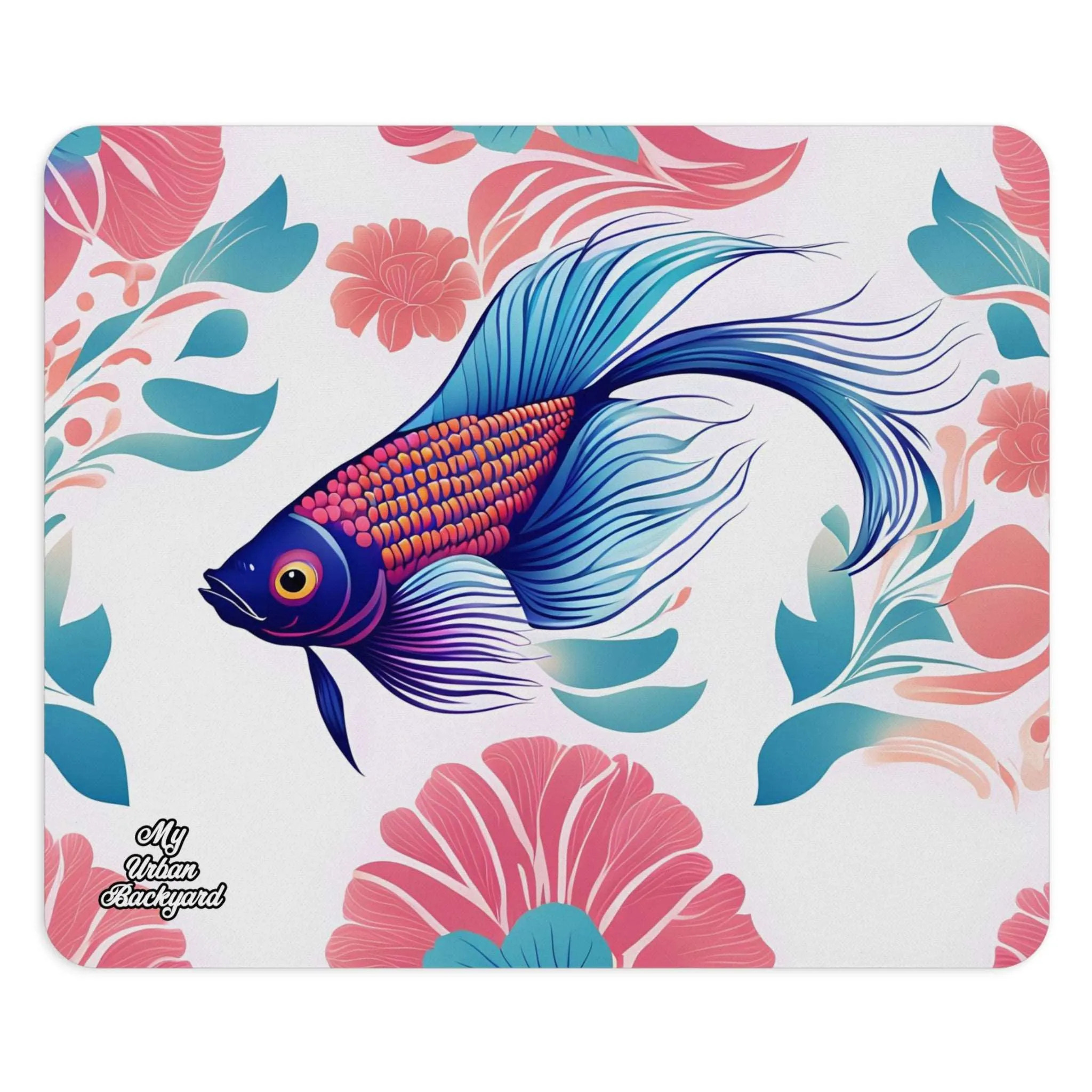 Bicolor Betta Fish with Flowers, Computer Mouse Pad - for Home or Office