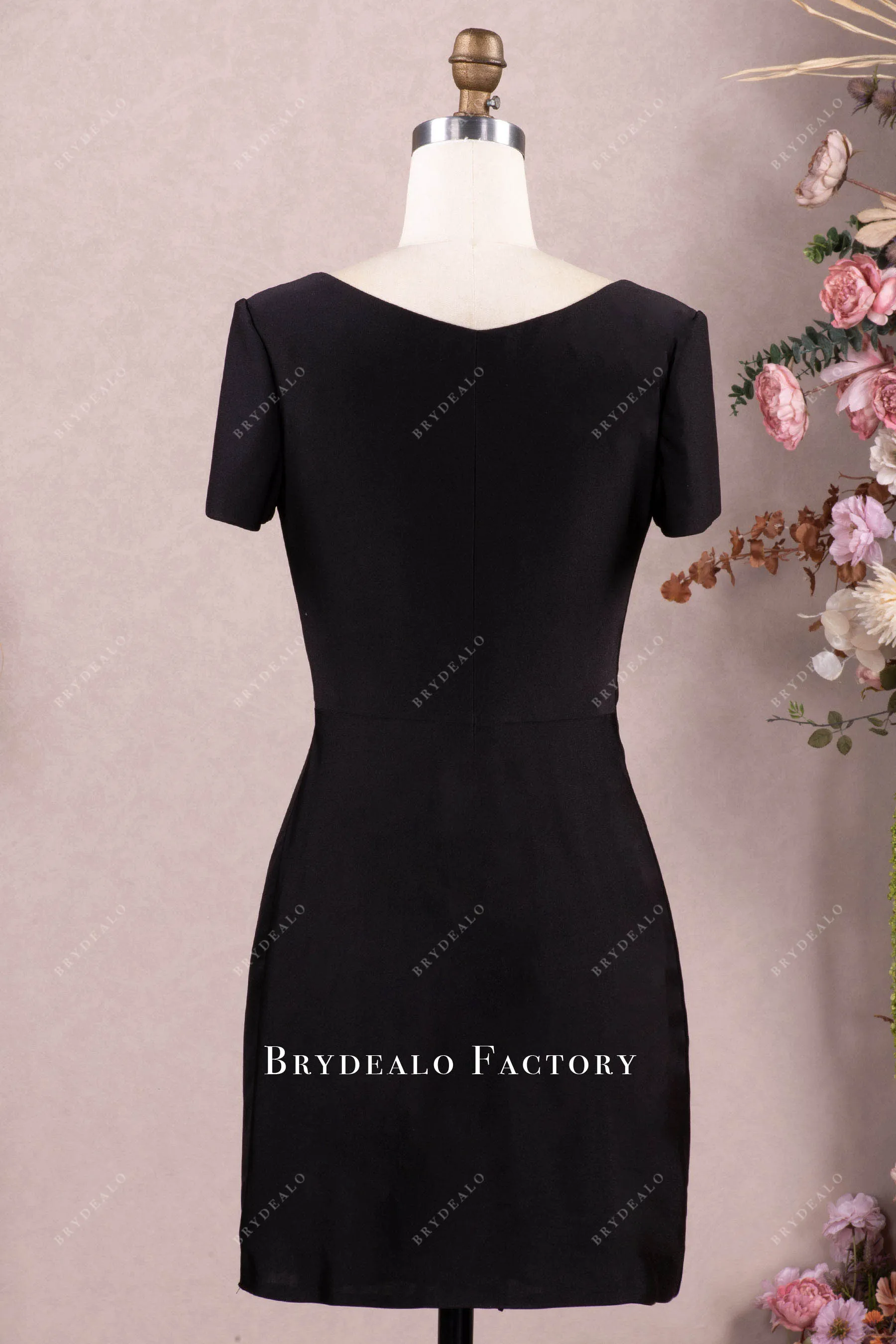 Black Short Sleeve Jersey Semi-formal Evening Dress