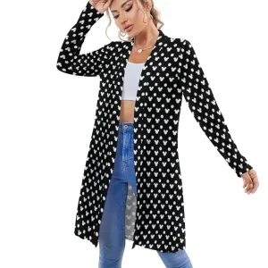 Black With White Mickey Polka Dots Women's Mid-Length Cardigan