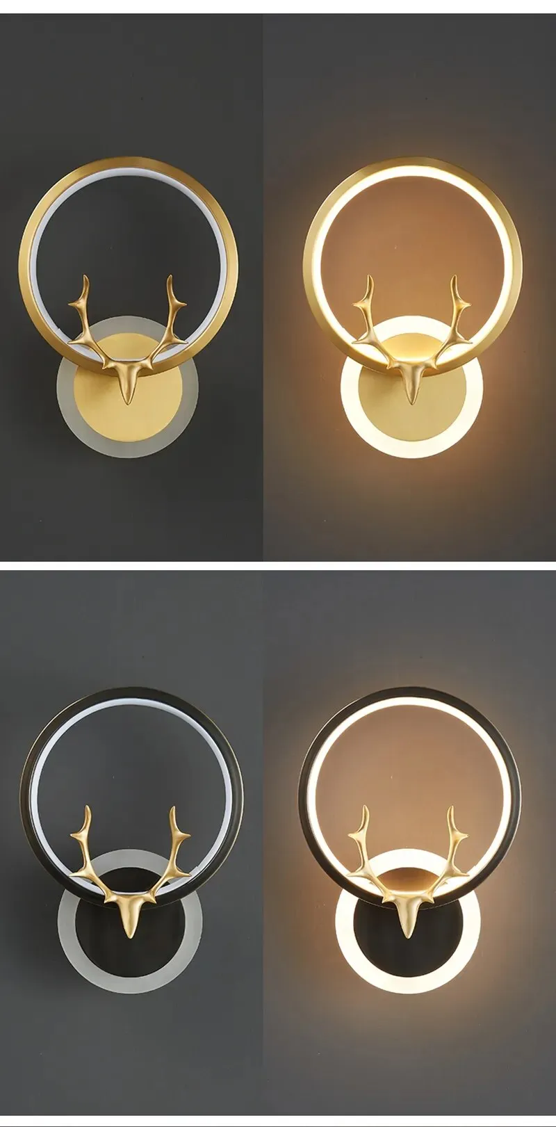 Black/Golden Round Tunnie Deer Modern Simple Wall Lamp