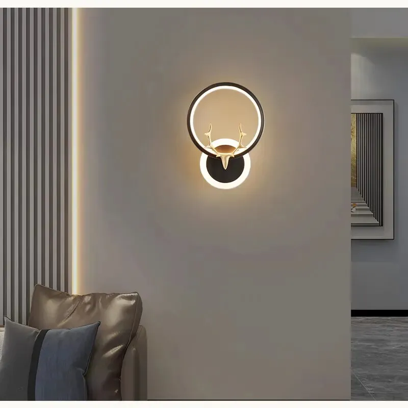 Black/Golden Round Tunnie Deer Modern Simple Wall Lamp