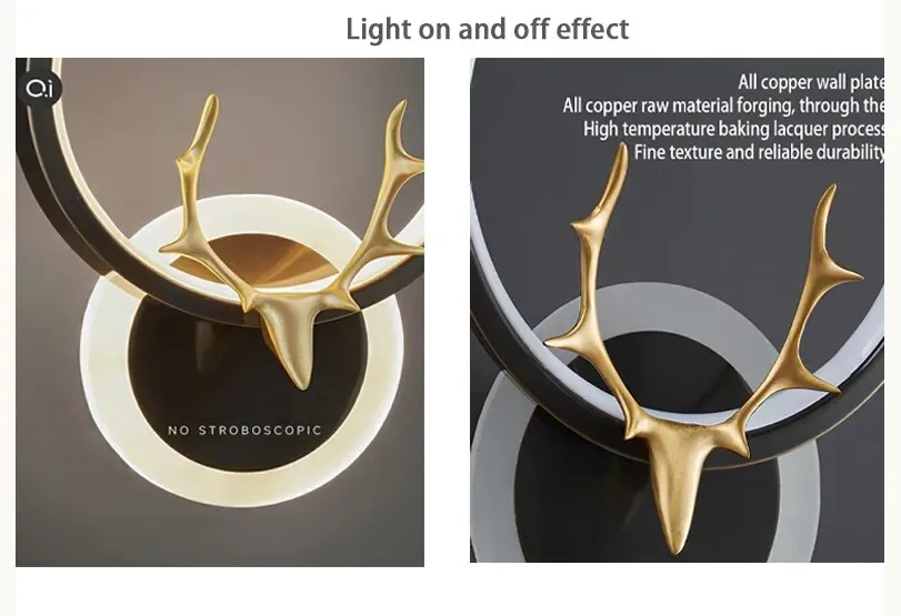 Black/Golden Round Tunnie Deer Modern Simple Wall Lamp