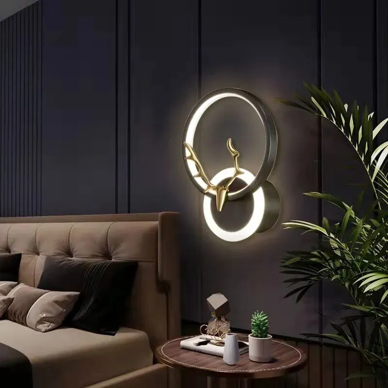 Black/Golden Round Tunnie Deer Modern Simple Wall Lamp