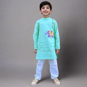 Blue Embroidered Cotton Kurta With Pajama