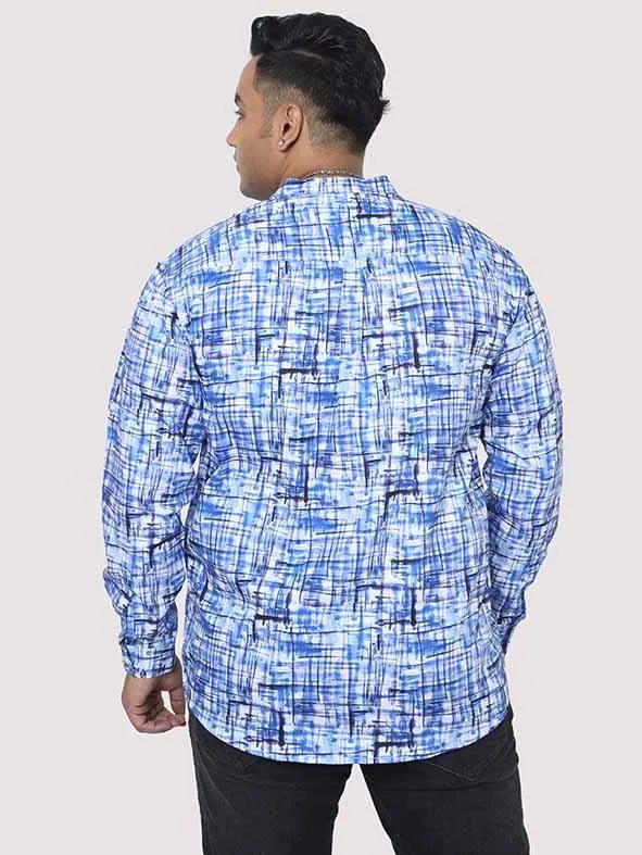 Blue Mozaic Printed  Chinese Collar Men's Plus Size Full Shirt