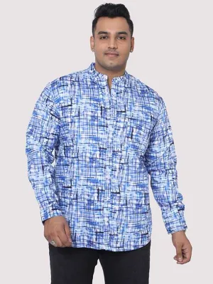 Blue Mozaic Printed  Chinese Collar Men's Plus Size Full Shirt