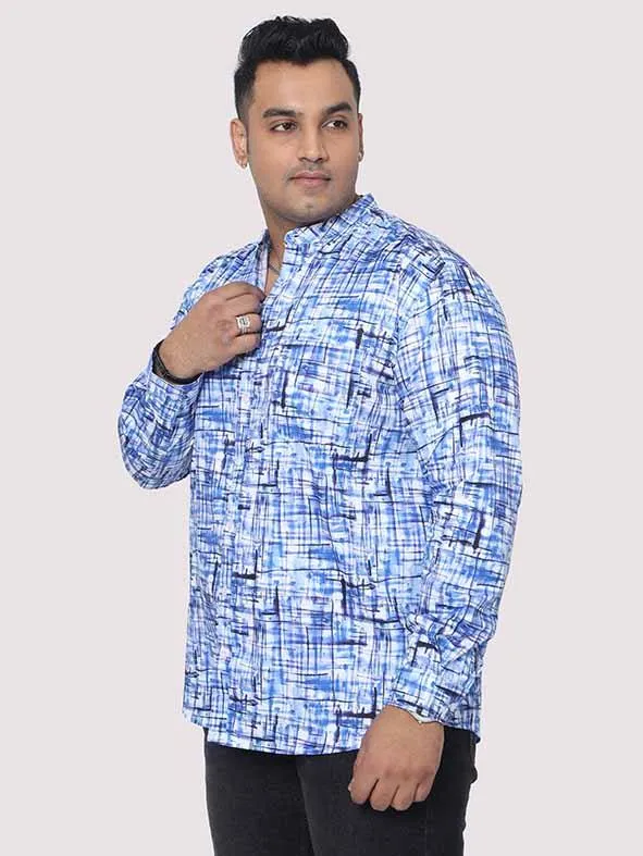 Blue Mozaic Printed  Chinese Collar Men's Plus Size Full Shirt