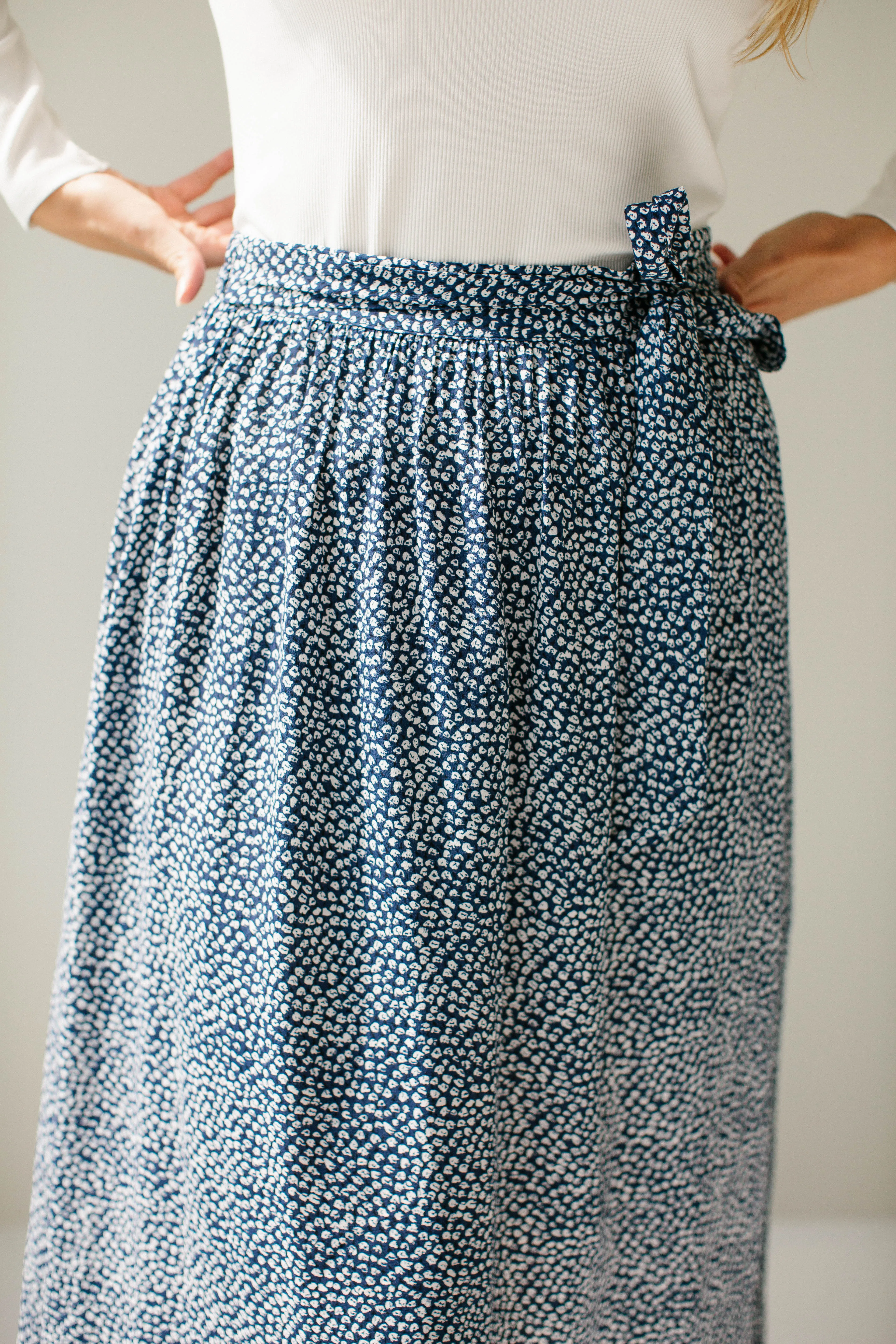 'Bonita' Floral Tie Waist Midi Skirt in Navy FINAL SALE