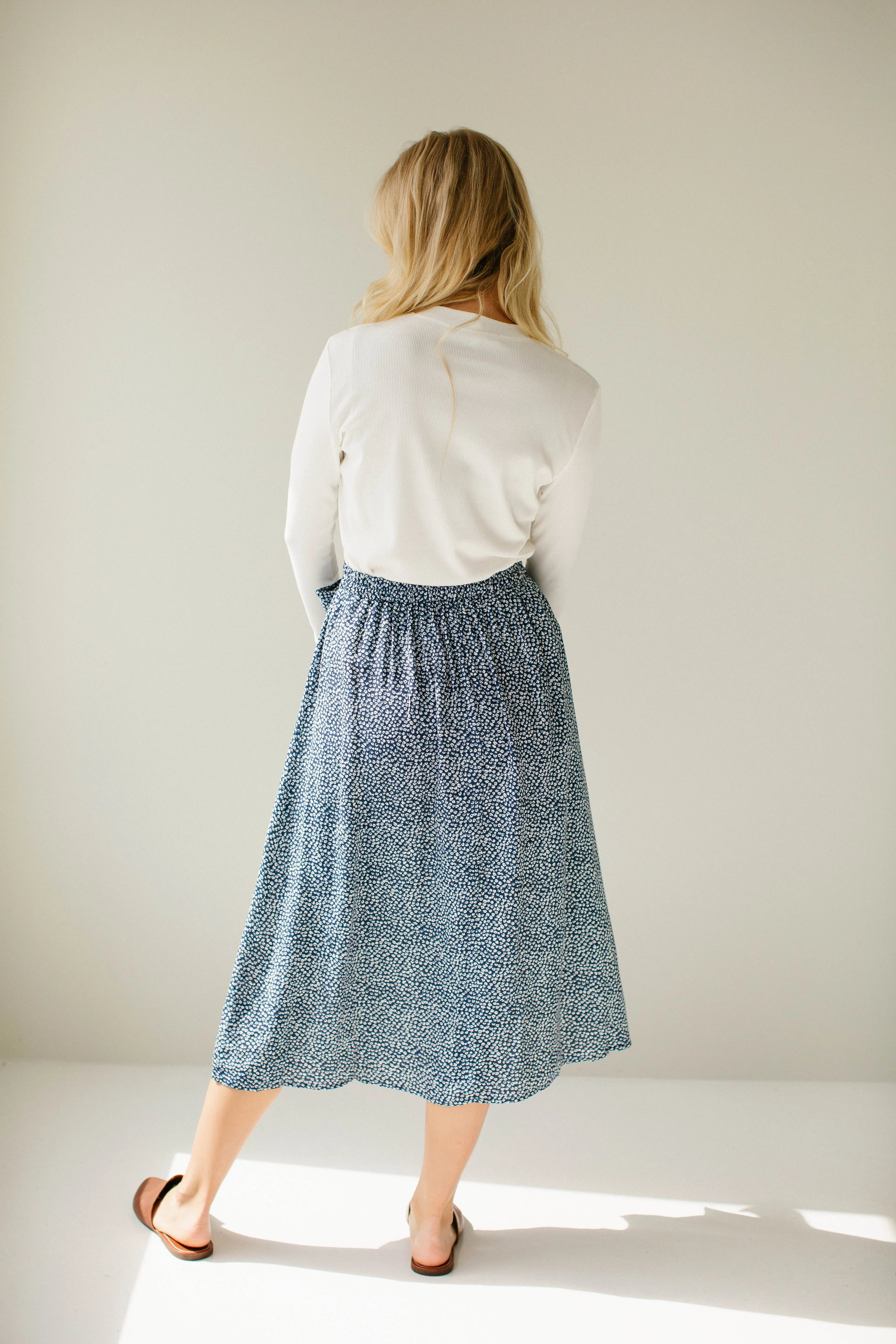 'Bonita' Floral Tie Waist Midi Skirt in Navy FINAL SALE