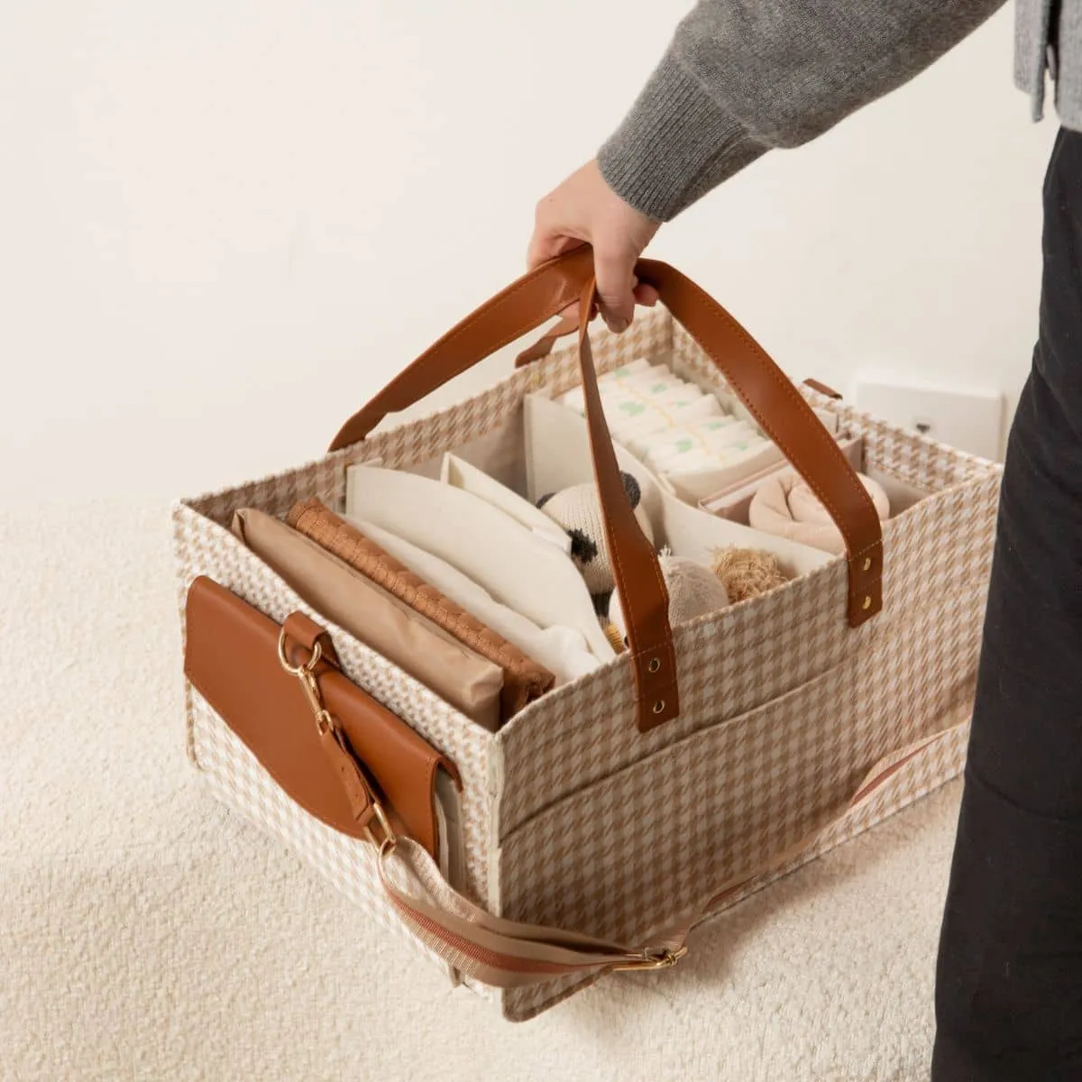 Bunnie Caddie Deluxe Nappy Organiser - Houndstooth Tan