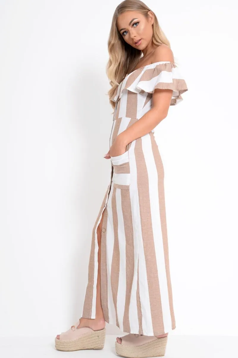 Camel White Stripe Button Detail Woven Maxi - Grier