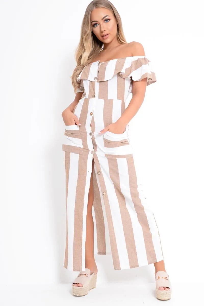 Camel White Stripe Button Detail Woven Maxi - Grier