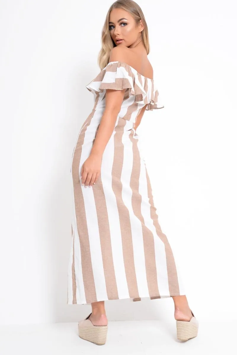 Camel White Stripe Button Detail Woven Maxi - Grier