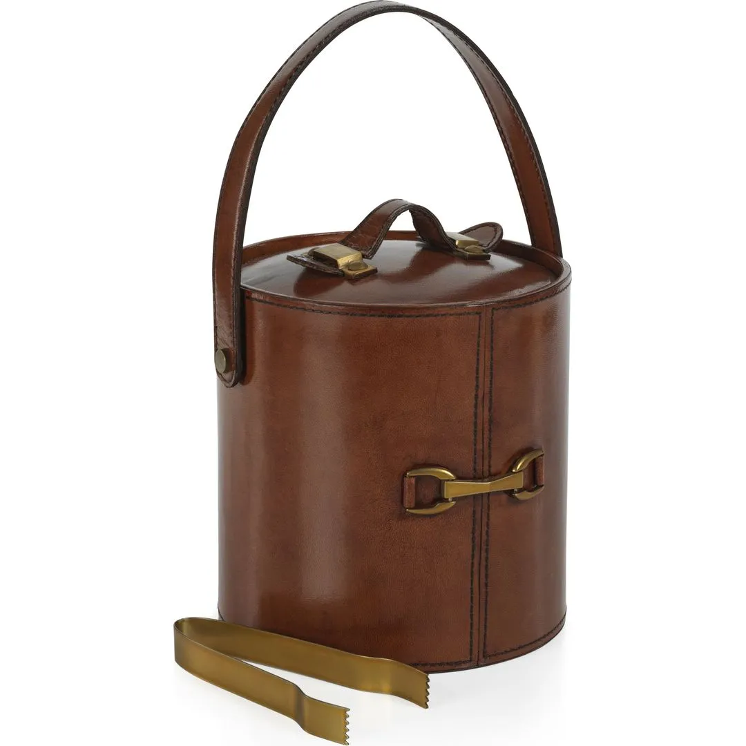 Chadwell Leather Ice Bucket with Gold Metal Ice Tong