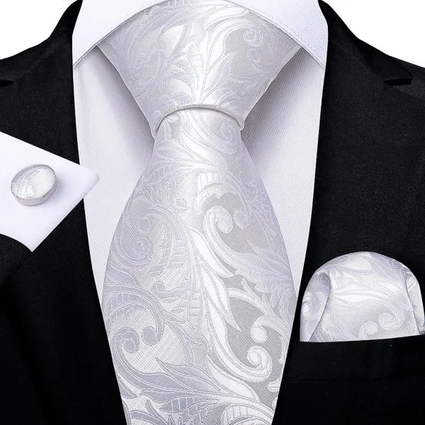 Classy Men Pure White Floral Silk Tie